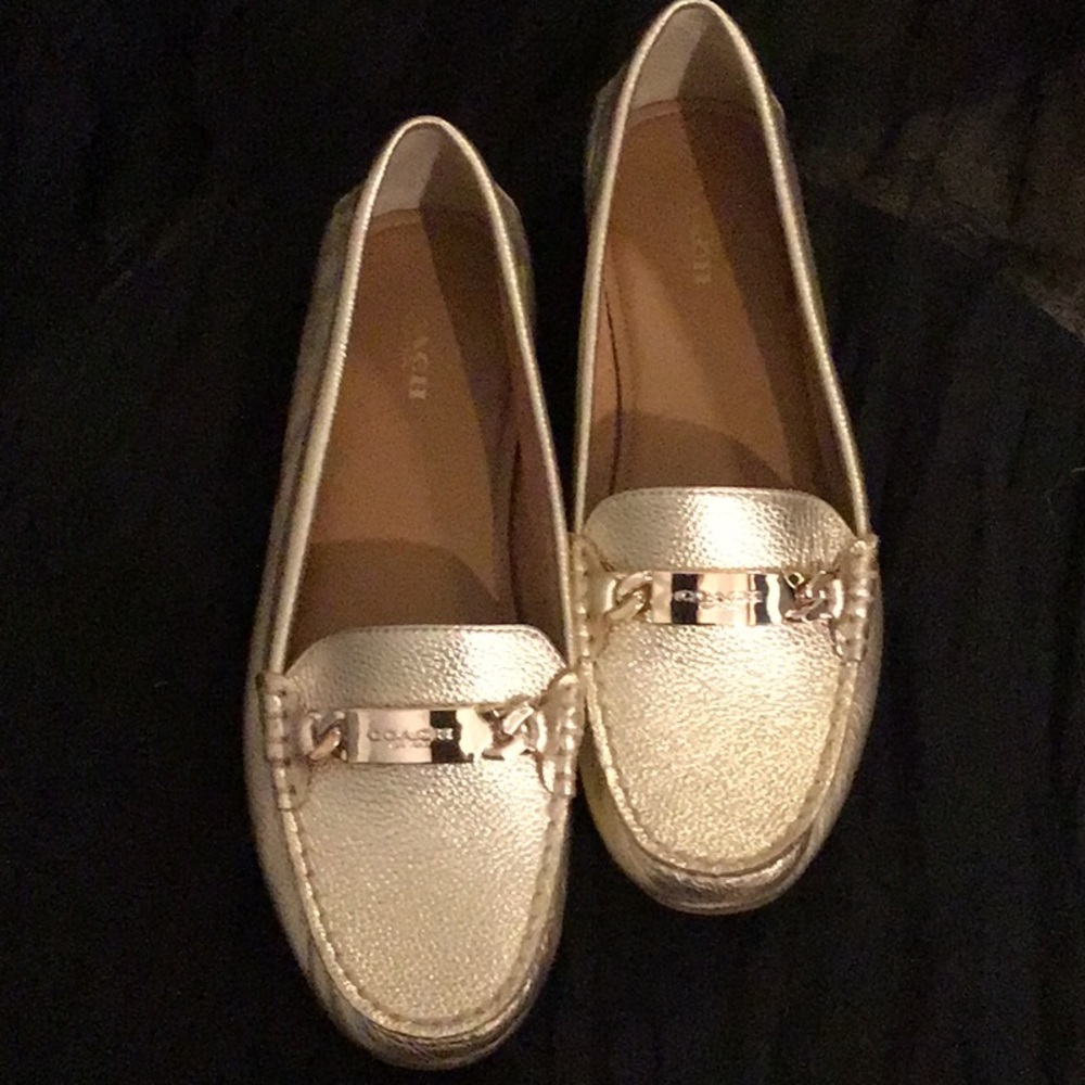 Womens Coach Gold Leather Driving Loafer